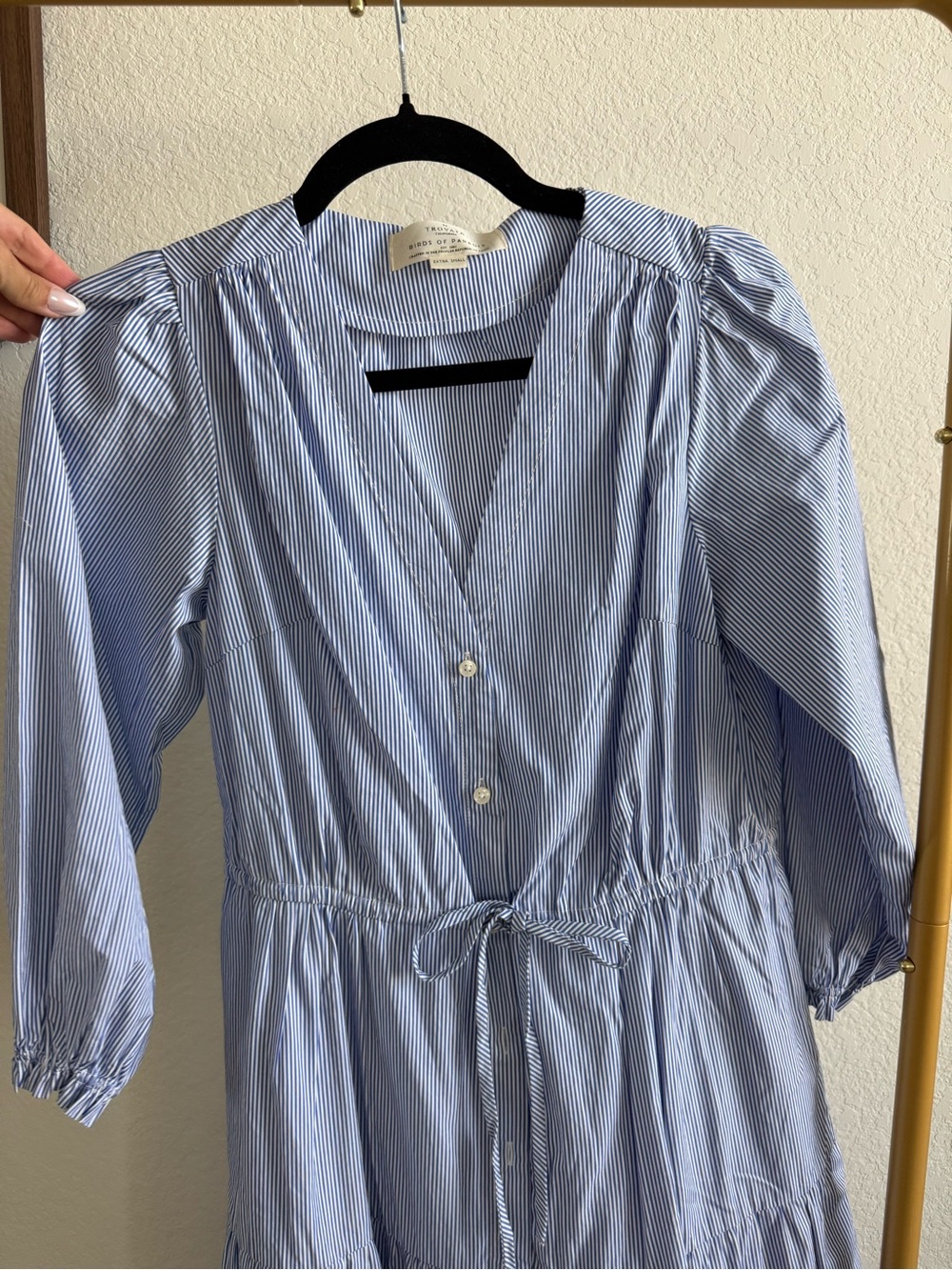 Trovata Blue & White Pinstripe V-Neck Shirt Dress